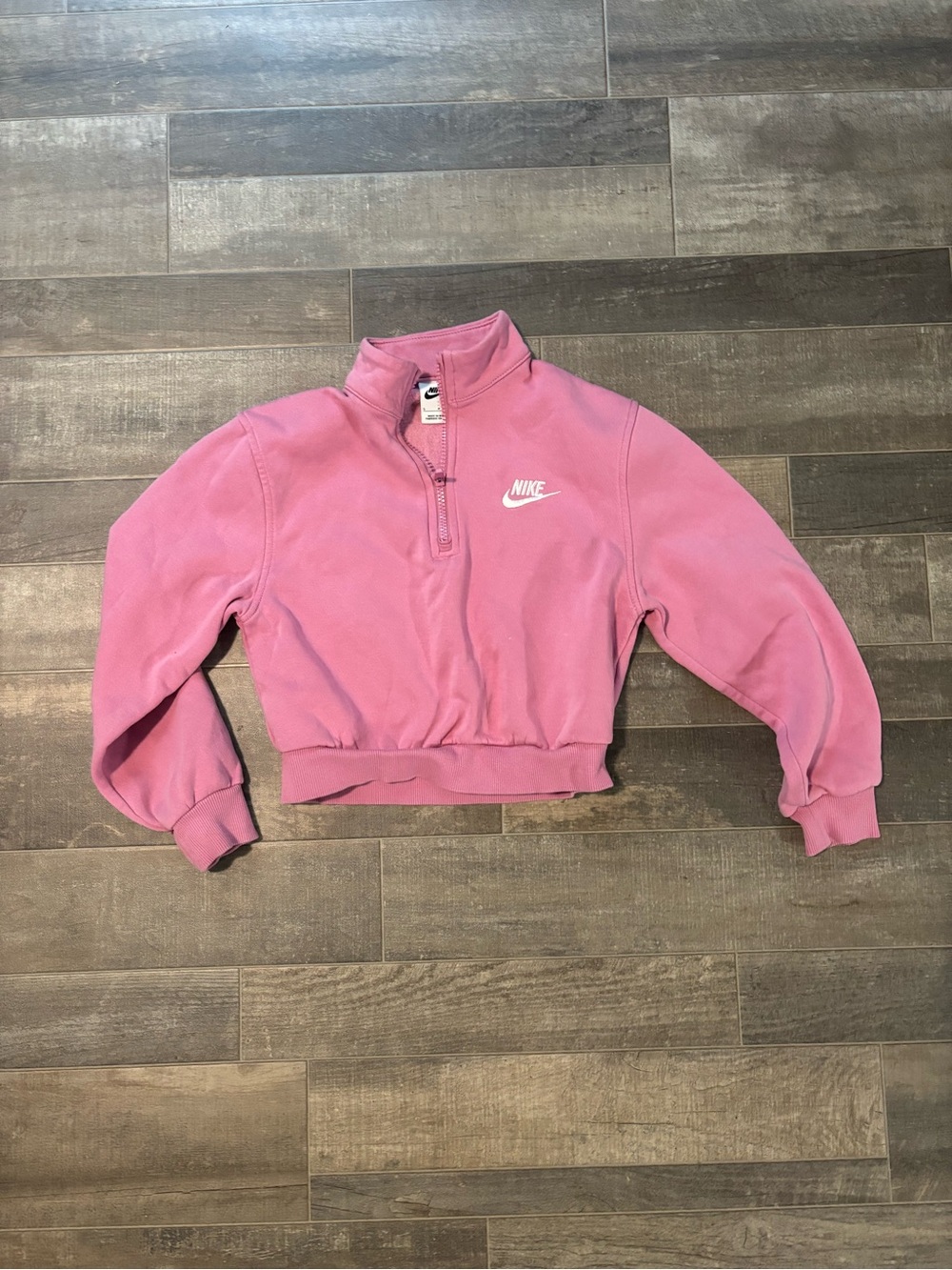 Nike Girls Rose Pink Half-Zip Cropped Sweatshirt